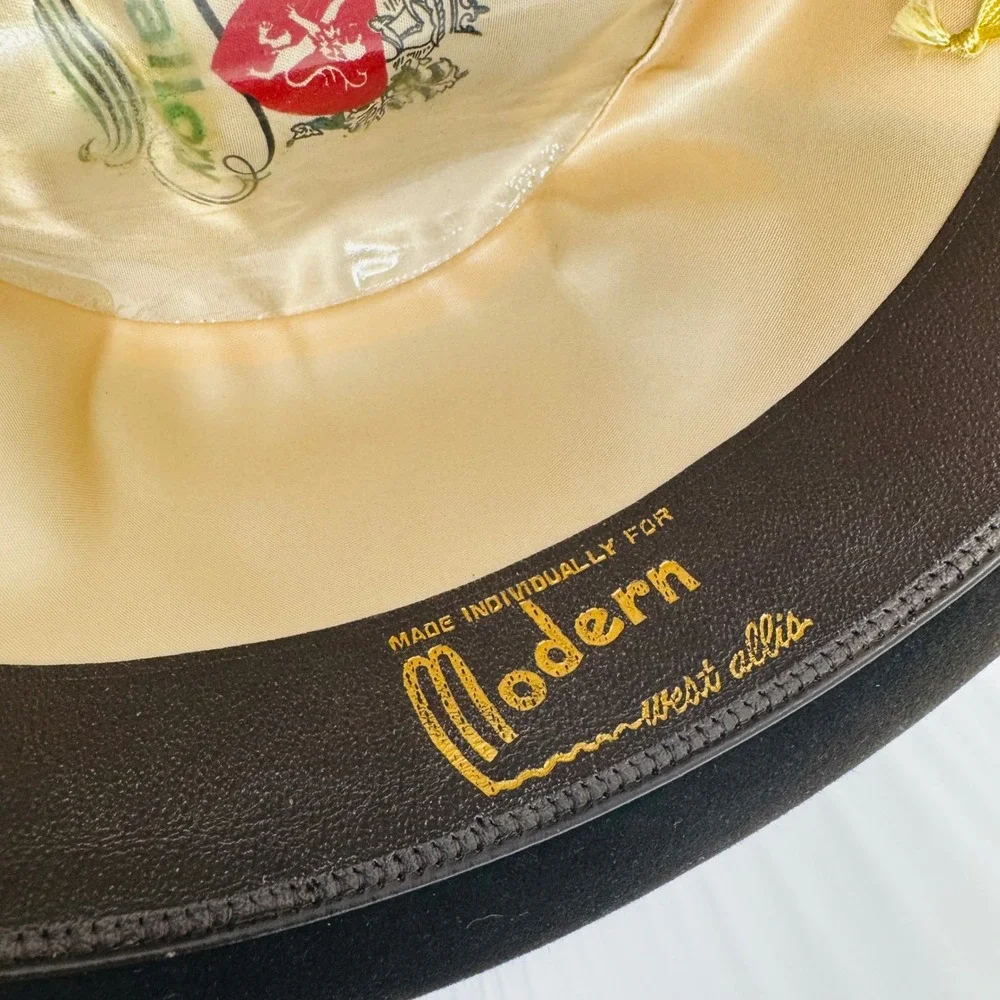 Vintage Mallory Fedora Hat Brown Fur Felt Cravenette Processed‎ Size 7 Feather